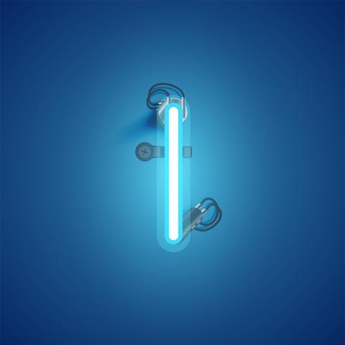 Blue realistic neon character with wires and console from a fontset, vector illustration