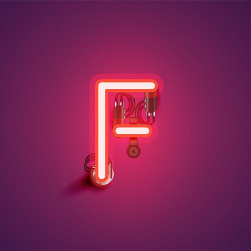 Red realistic neon character with wires and console from a fontset, vector illustration