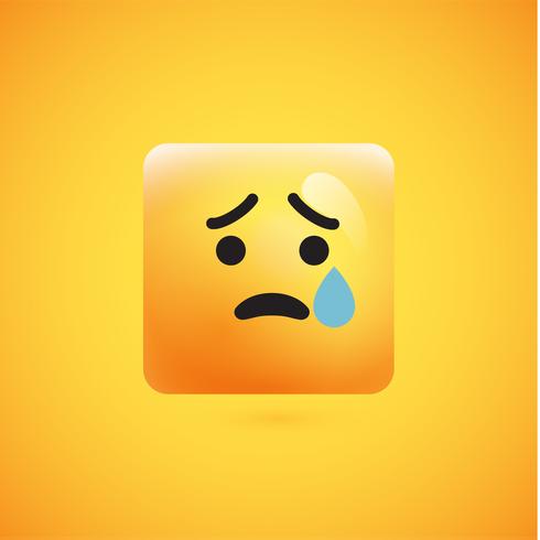 High detailed square yellow emoticon on a yellow background, vector illustration