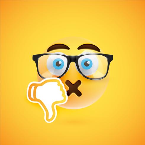 Emoticon with thumbs down, vector illustration