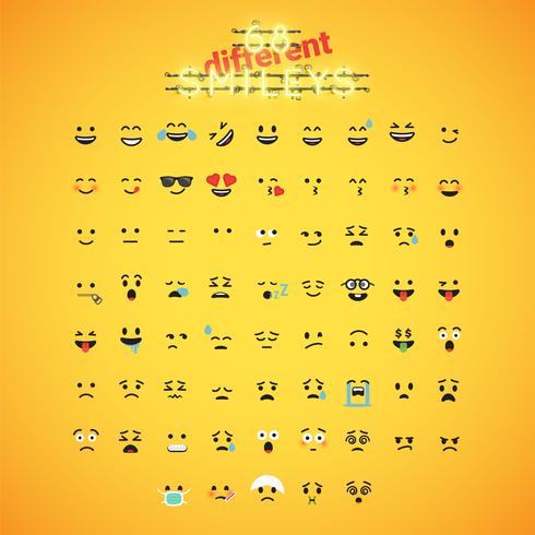 Emoticon amarillo realista situado delante de un fondo amarillo, ilustración vectorial vector