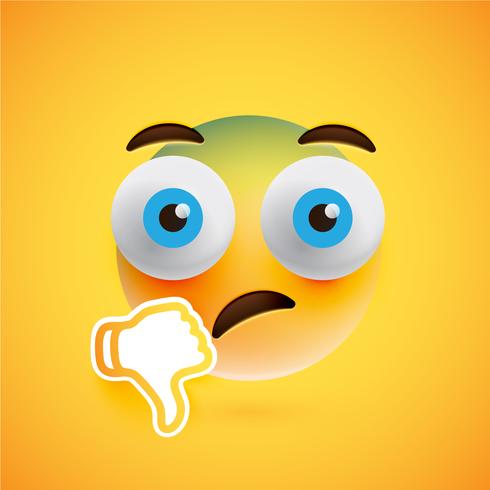 Emoticon with thumbs down, vector illustration