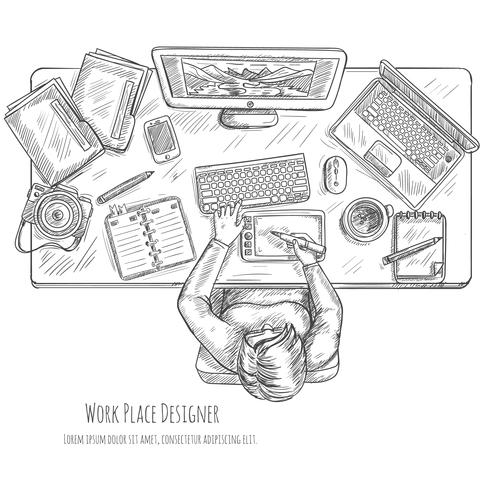 Designer Workplace Sketch vector