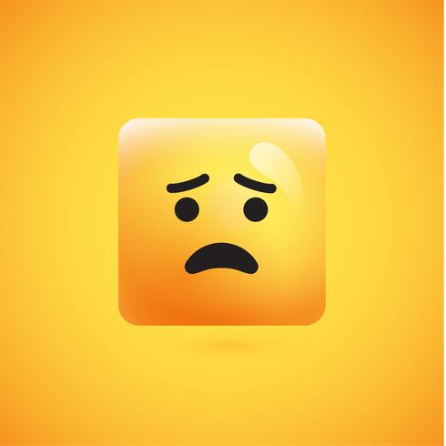 High detailed square yellow emoticon on a yellow background, vector illustration