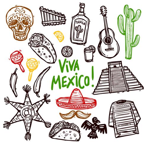 Conjunto de Doodle de México vector