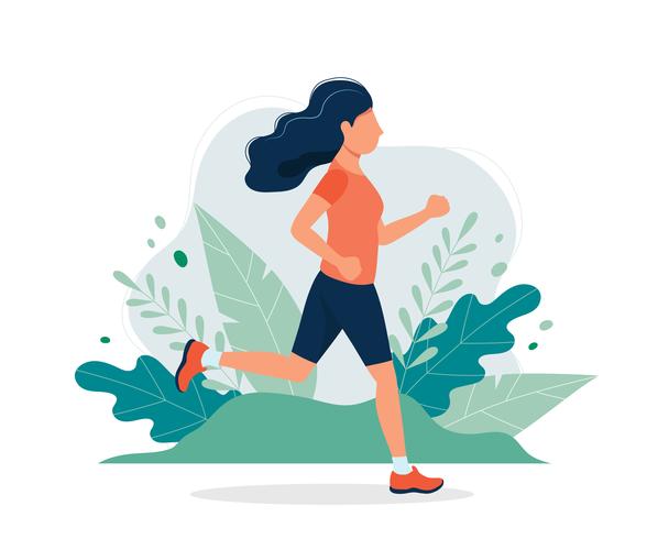 Happy woman running in the park. Vector illustration in flat style, concept illustration for healthy lifestyle, sport, exercising.