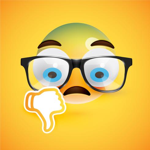 Emoticon with thumbs down, vector illustration