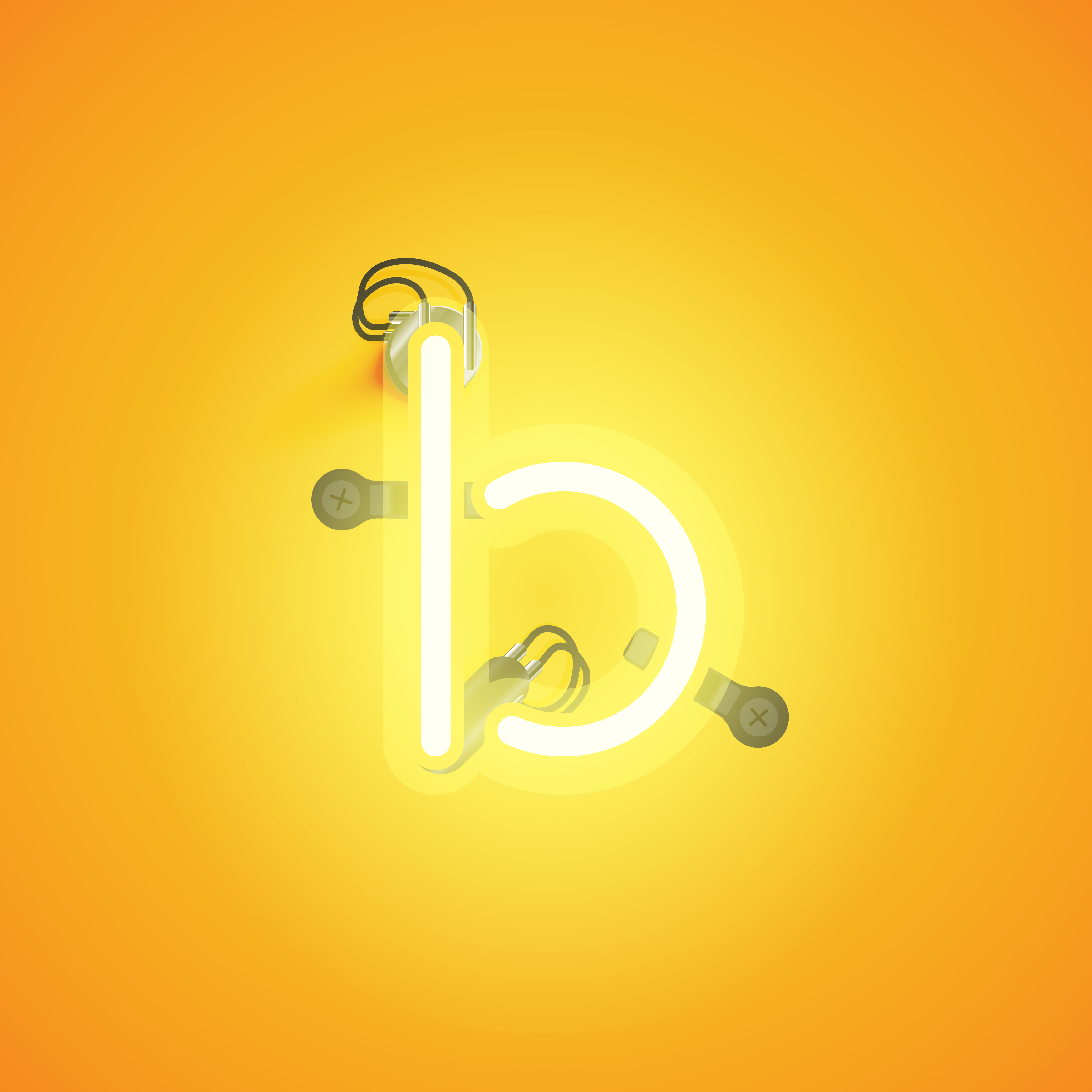 Yellow realistic neon character with wires and console ...