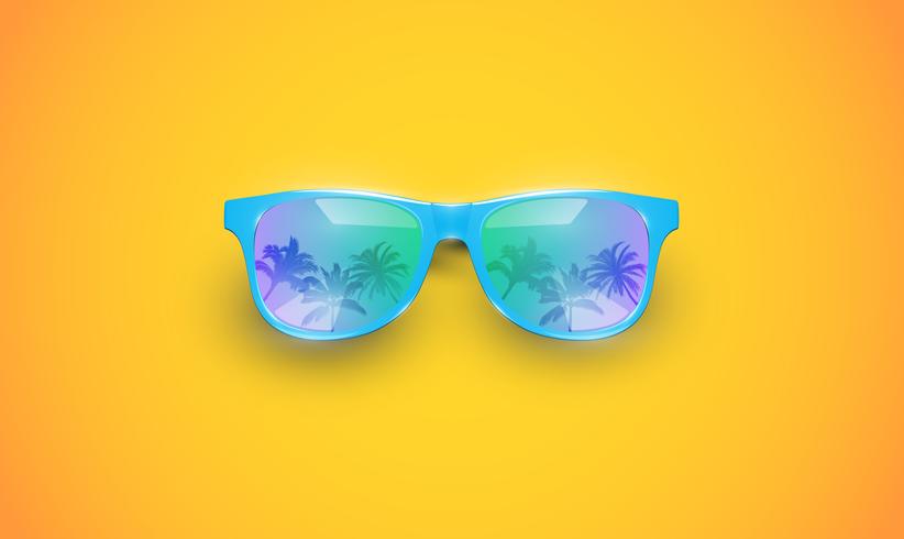 Gafas de sol vector realista en un fondo colorido, ilustración vectorial