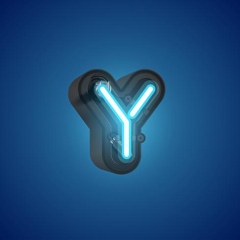 Realistic neon character from a set with console, vector illustration