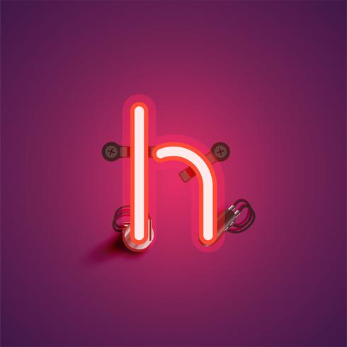 Red realistic neon character with wires and console from a fontset, vector illustration