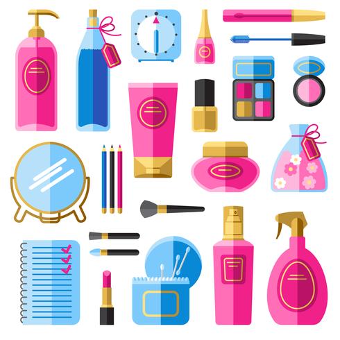 Makeup beauty accessories flat icons set vector