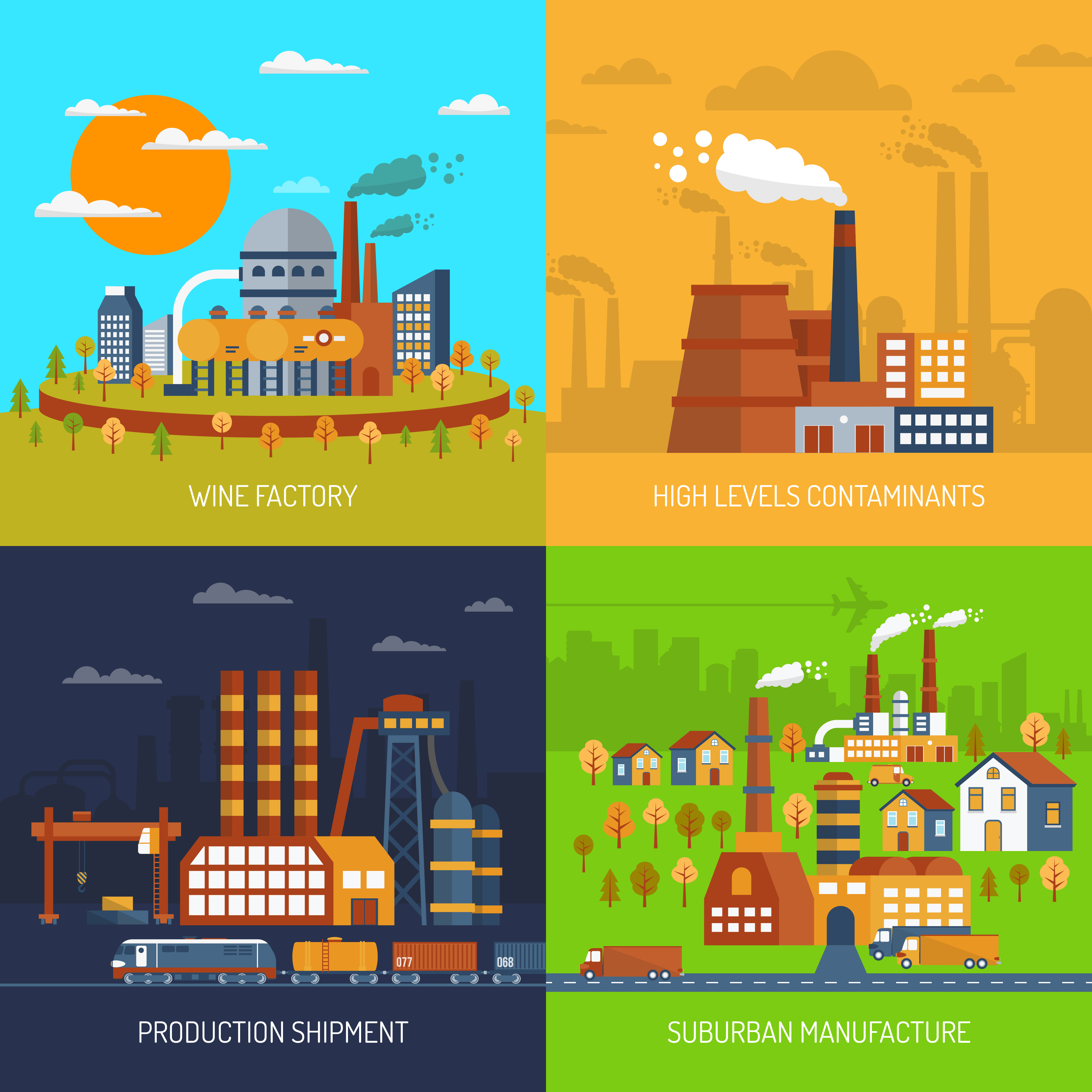 Industrial Factories And Plants Flat Set 451034 Vector Art 