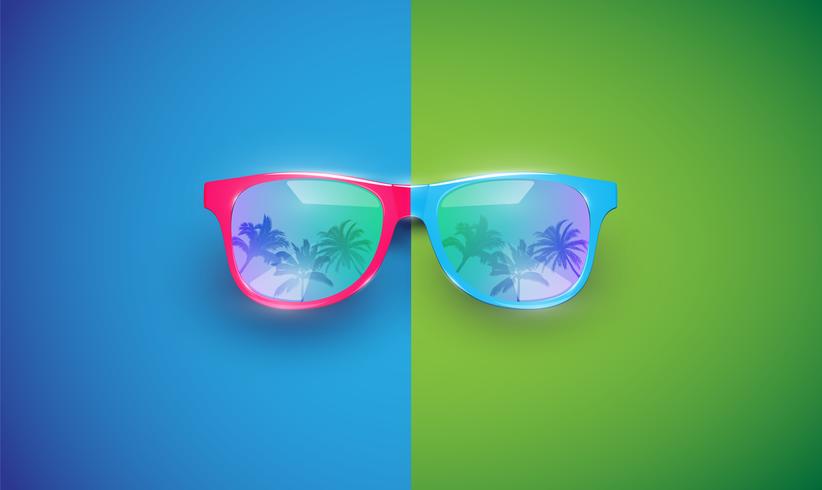 Gafas de sol vector realista en un fondo colorido, ilustración vectorial