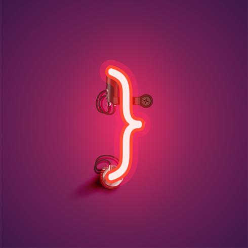 Red realistic neon character with wires and console from a fontset, vector illustration
