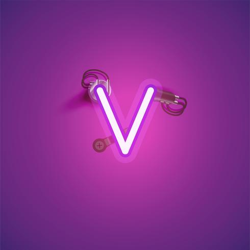 Pink realistic neon character with wires and console from a fontset, vector illustration