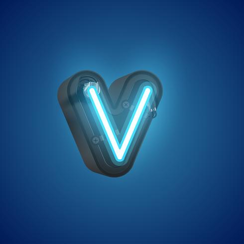 Realistic neon character from a set with console, vector illustration