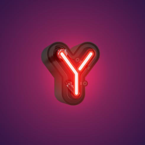 Realistic neon character from a set with console, vector illustration