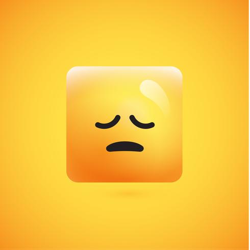 High detailed square yellow emoticon on a yellow background, vector illustration