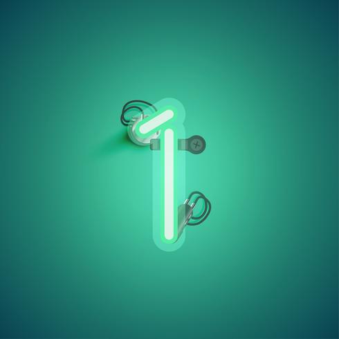 Green realistic neon character with wires and console from a fontset, vector illustration