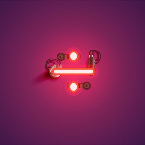 Red realistic neon character with wires and console from a fontset, vector illustration