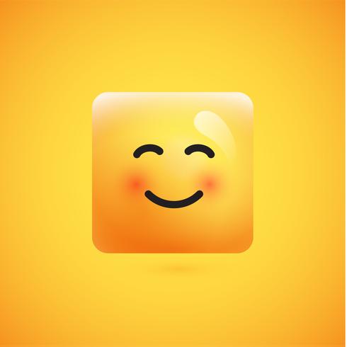 High detailed square yellow emoticon on a yellow background, vector illustration