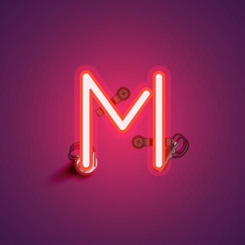 Red realistic neon character with wires and console from a fontset, vector illustration