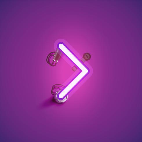 Pink realistic neon character with wires and console from a fontset, vector illustration