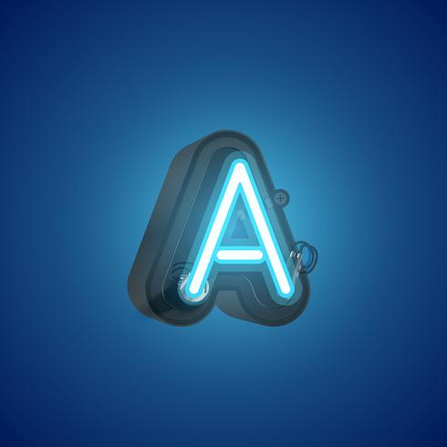 Realistic neon character from a set with console, vector illustration