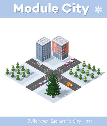 Winter Christmas urban quarter modules vector