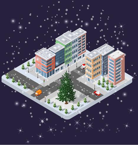 Winter Christmas urban quarter modules vector