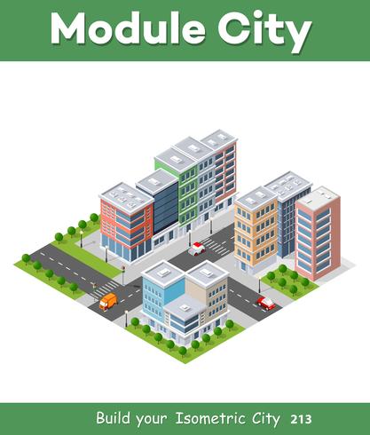 Urban district of the city in isometric vector