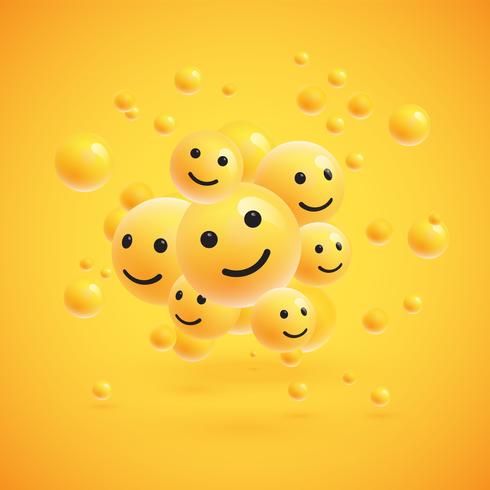 Group of high detailed yellow emoticons, vector illustration