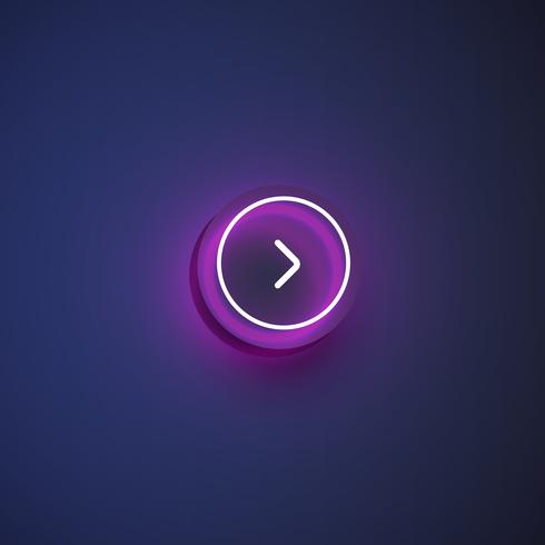 Colorful neon 'next' button with an arrow for websites or online usage, vector illustration