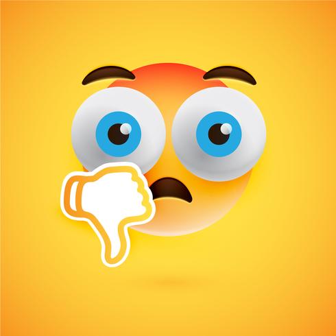 Emoticon with thumbs down, vector illustration