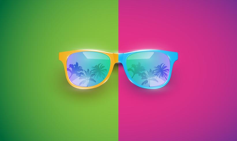 Gafas de sol vector realista en un fondo colorido, ilustración vectorial