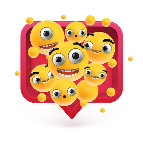 Emoticonos altamente detallados en un bocadillo rojo 3D, ilustración vectorial vector