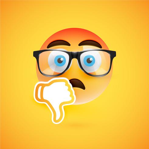 Emoticon with thumbs down, vector illustration