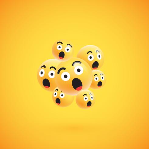 Grupo de altos emoticonos amarillos detallados, ilustración vectorial vector