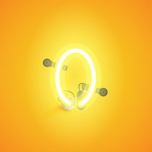 Yellow realistic neon character with wires and console from a fontset, vector illustration