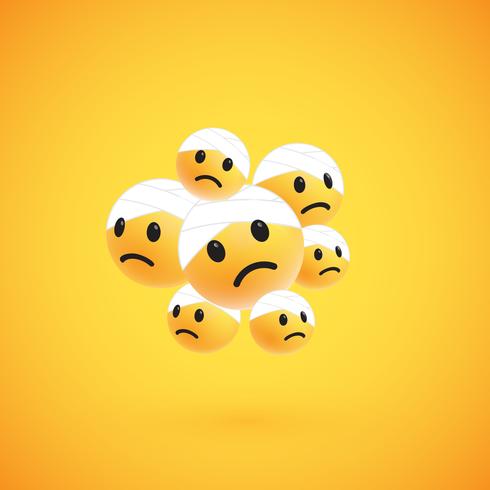 Grupo de altos emoticonos amarillos detallados, ilustración vectorial vector