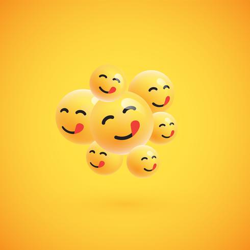 Group of high detailed yellow emoticons, vector illustration