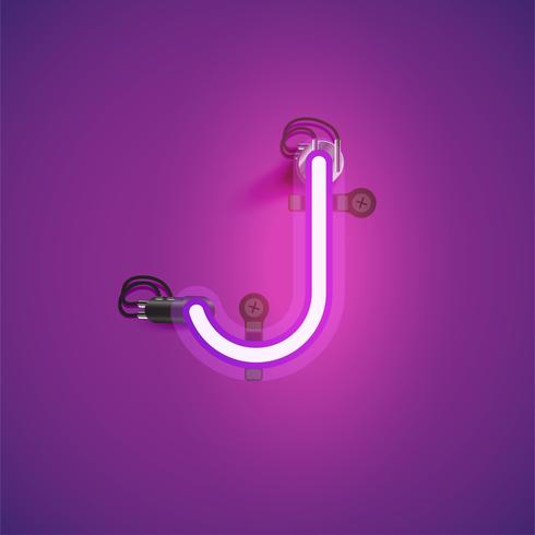Pink realistic neon character with wires and console from a fontset, vector illustration