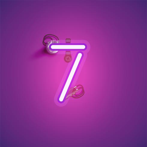 Pink realistic neon character with wires and console from a fontset, vector illustration