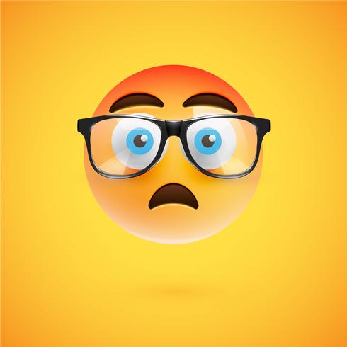 Emoticon amarillo 3D con lentes, ilustración vectorial vector