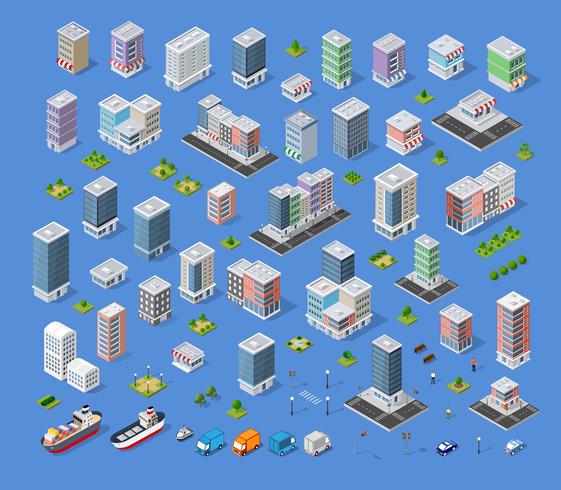 Cityscape design elements with isometric building vector