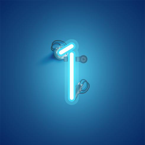 Blue realistic neon character with wires and console from a fontset, vector illustration