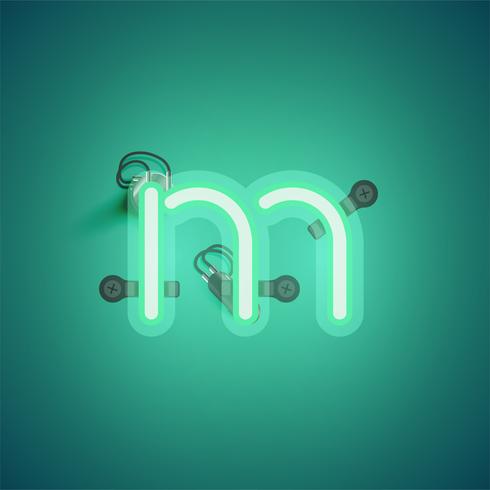 Green realistic neon character with wires and console from a fontset, vector illustration