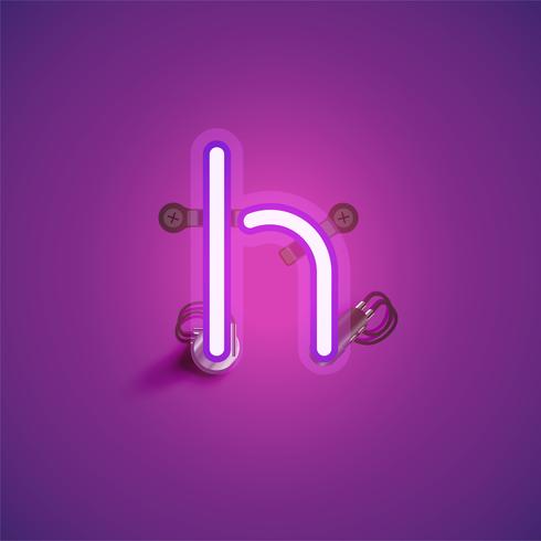 Pink realistic neon character with wires and console from a fontset, vector illustration