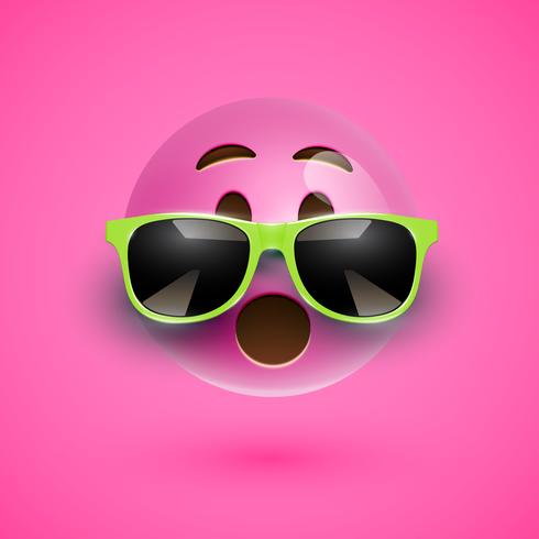 High-detailed 3D smiley with sunglasses on a colorful background, vector illustration